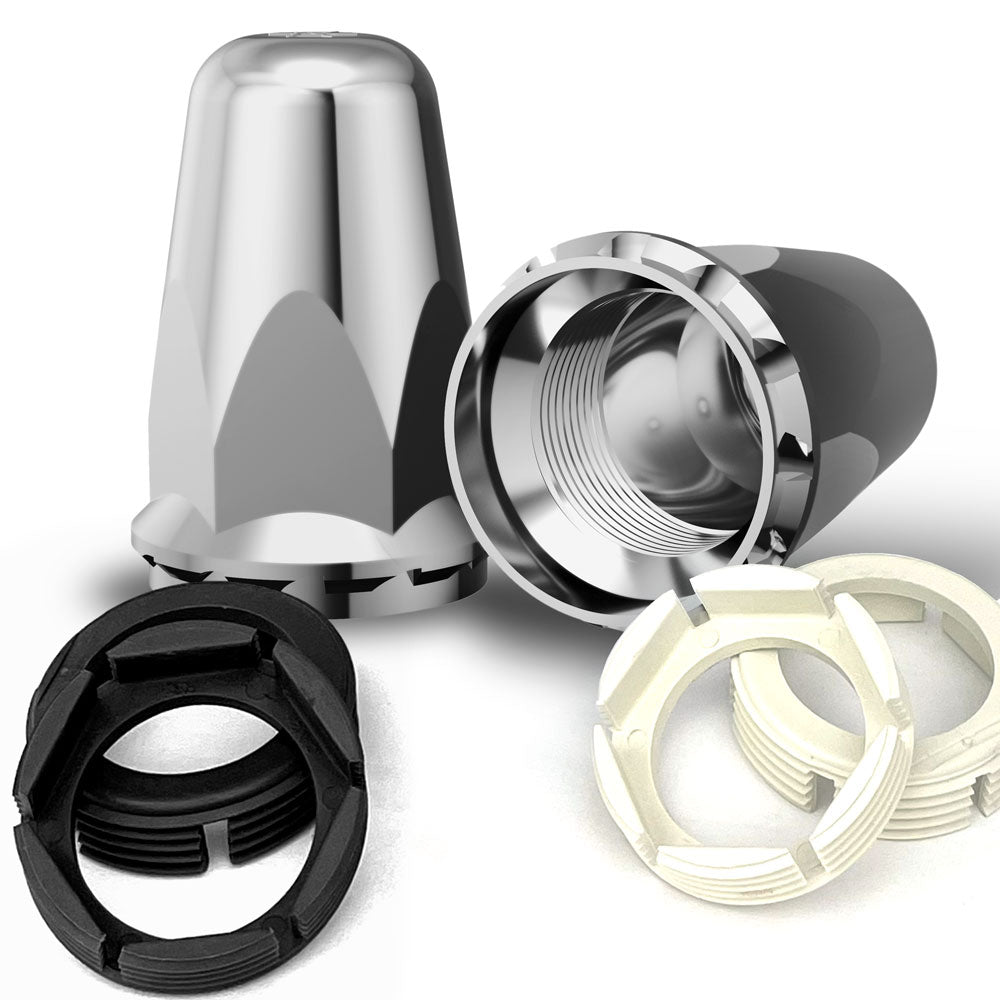 Alcoa Aero Front Matte Black Interlocking Hub Cover Kits With Chrome Nut Covers (Direct Screw On) Set of 2