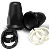 Aero Front Matte Black Interlocking Hub Cover Kits. Each kit Includes: 1 hub cover & 10 clamp-on Hug-A-Lugs®.